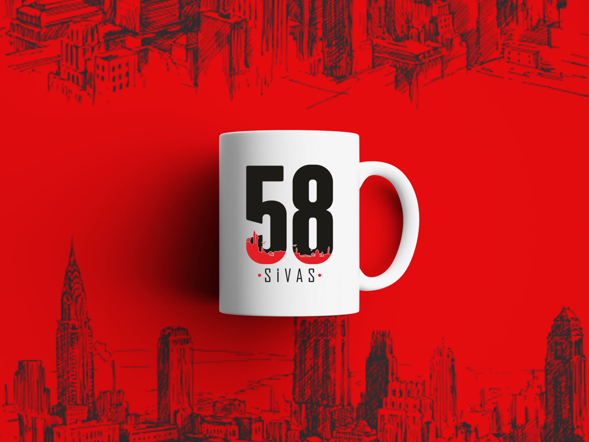 58 Sivas Yazılı Sivas Silüet Temalı Kupa Bardak