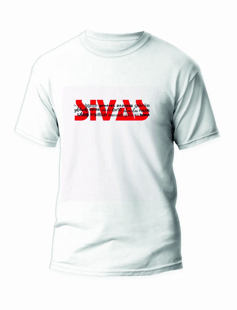 Sivas ve İlçeleri Yazılı Sivas Temalı Beyaz Sıfır Yaka Tişört