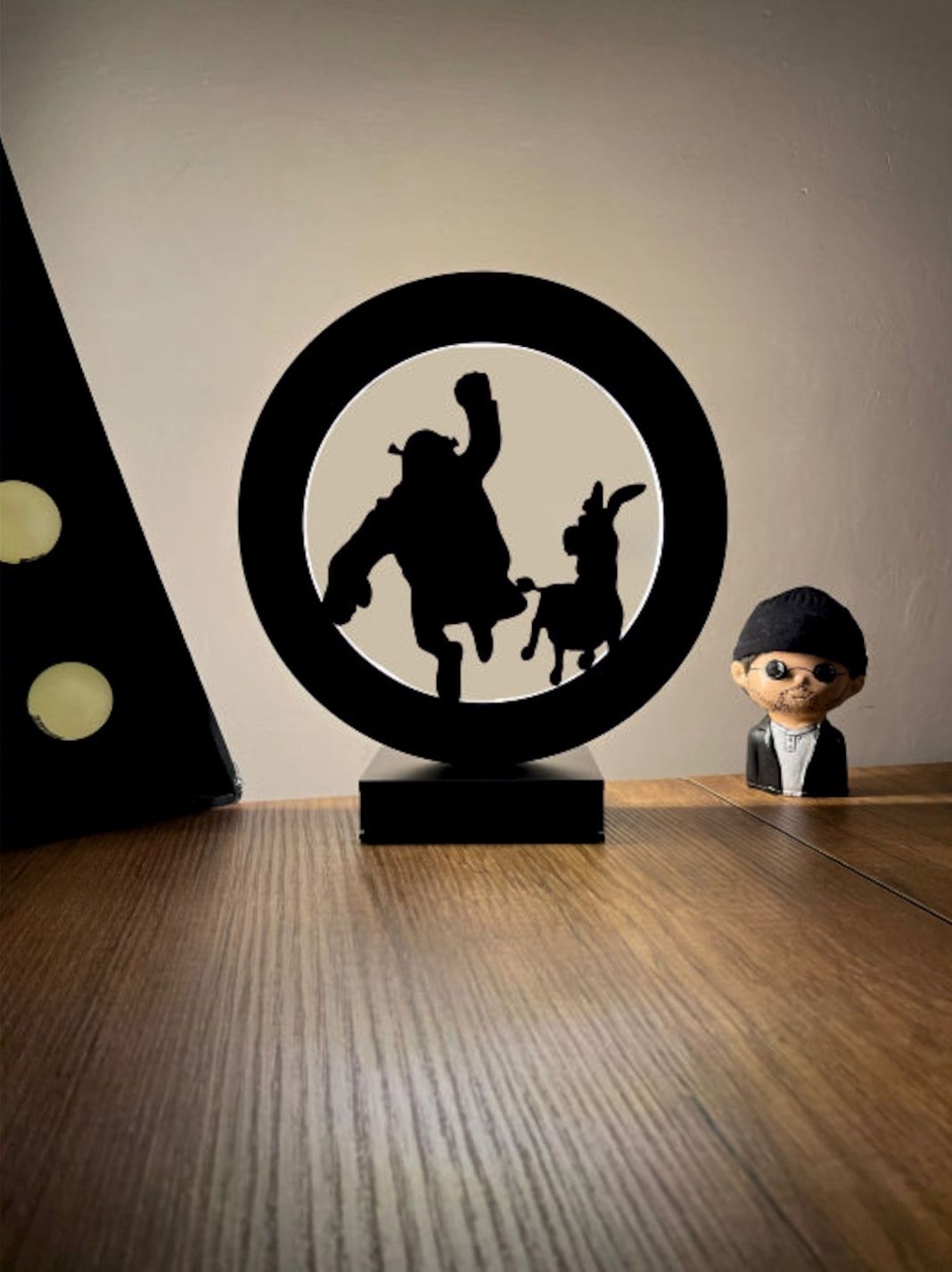 Shrek ve Eşek Süliet Led Masa Lambası Ahşap