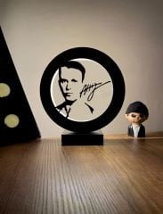 Hüseyin Nihal Atsız Silüeti ve İmzası Led Masa Lambası Ahşap