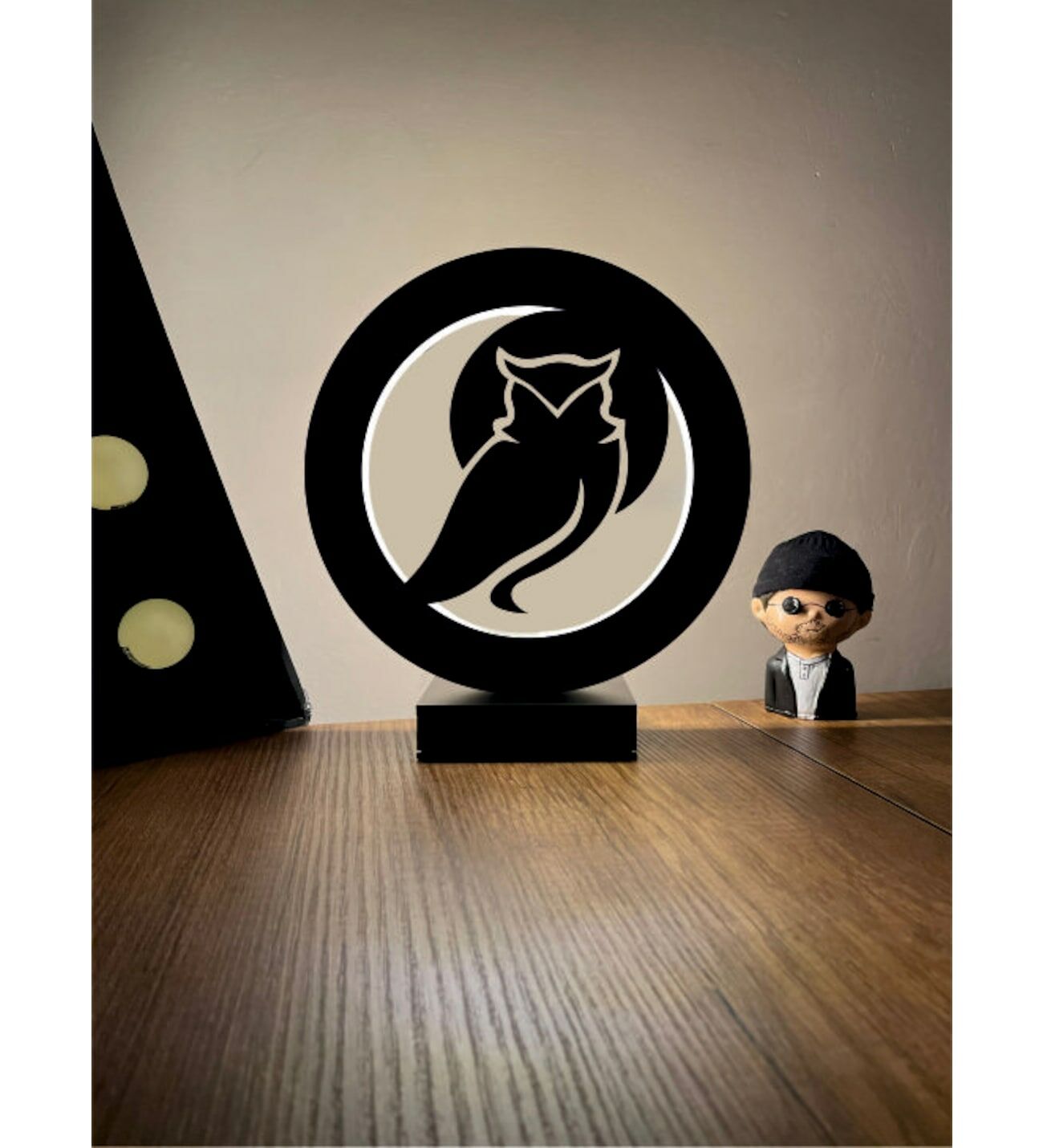 Baykuş Owl Silüeti Led Masa Lambası Ahşap
