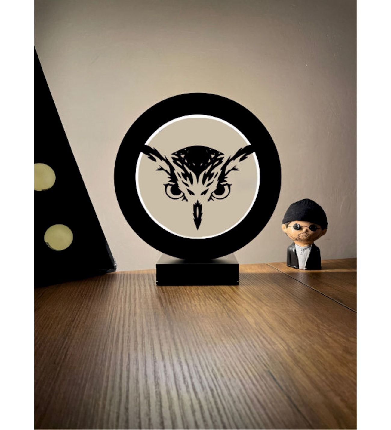 Owl Baykuş Silüet Led Masa Lambası Ahşap