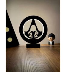 Assassin's Creed Sembolü Led Masa Lambası Ahşap