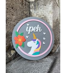 Kişiye Özel Unicorn Temalı Bebek Odası Kapısı Süsü