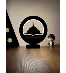Ay Camii Kitap Siluet Led Masa Lambası Ahşap