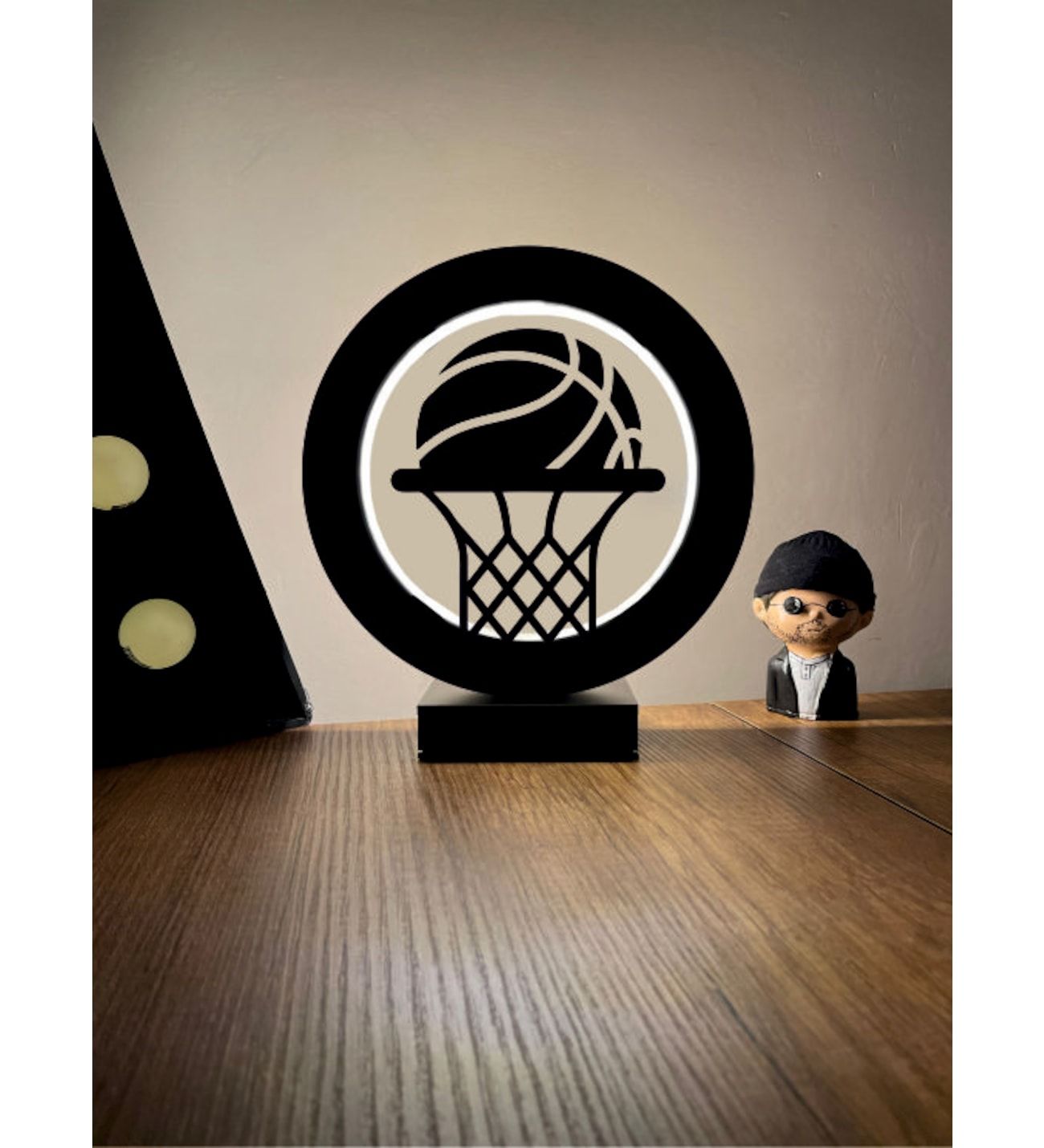 Basketbol Topu Pota Siluet Led Masa Lambası Ahşap