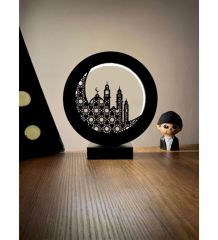 Ay ve Camii Siluet Led Masa Lambası Ahşap