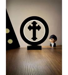 Hac Cross Hristiyan Dini Sembolü Led Masa Lambası Ahşap