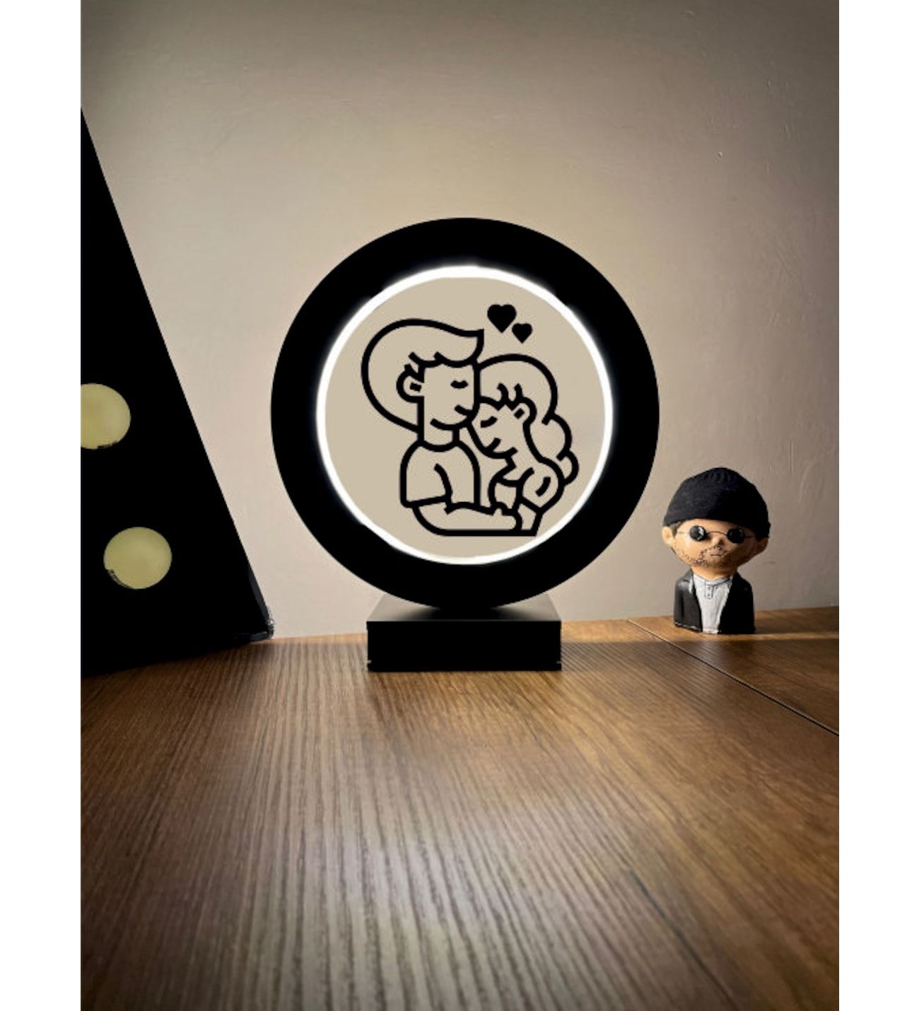 Sevgililer Siluet Led Masa Lambası Ahşap