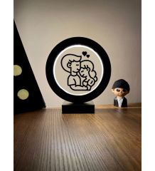 Sevgililer Siluet Led Masa Lambası Ahşap
