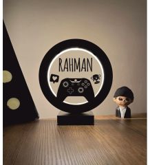 Kişiye Özel Tasarım Gamer Oyuncu Konsolu Kupa Kulaklık Siluet Led Masa Lambası