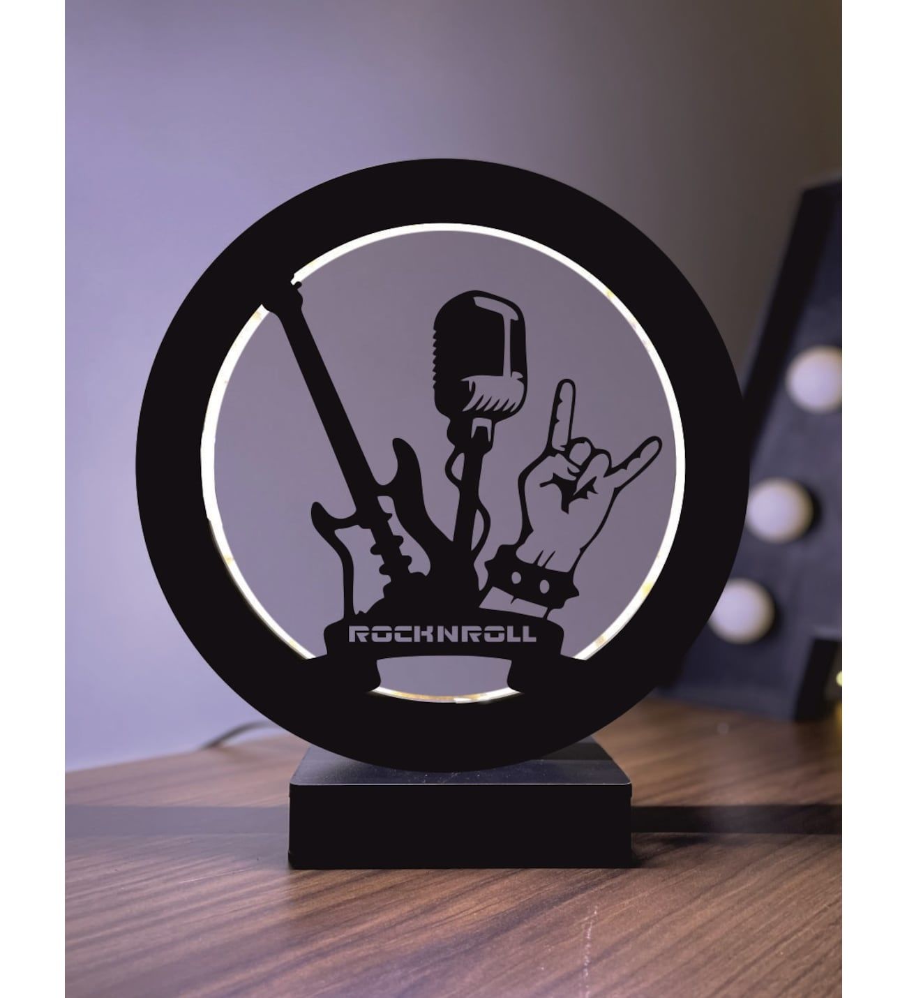 Rock N Roll Müzik Led Masa Lambası Ahşap