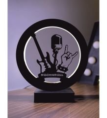 Rock N Roll Müzik Led Masa Lambası Ahşap