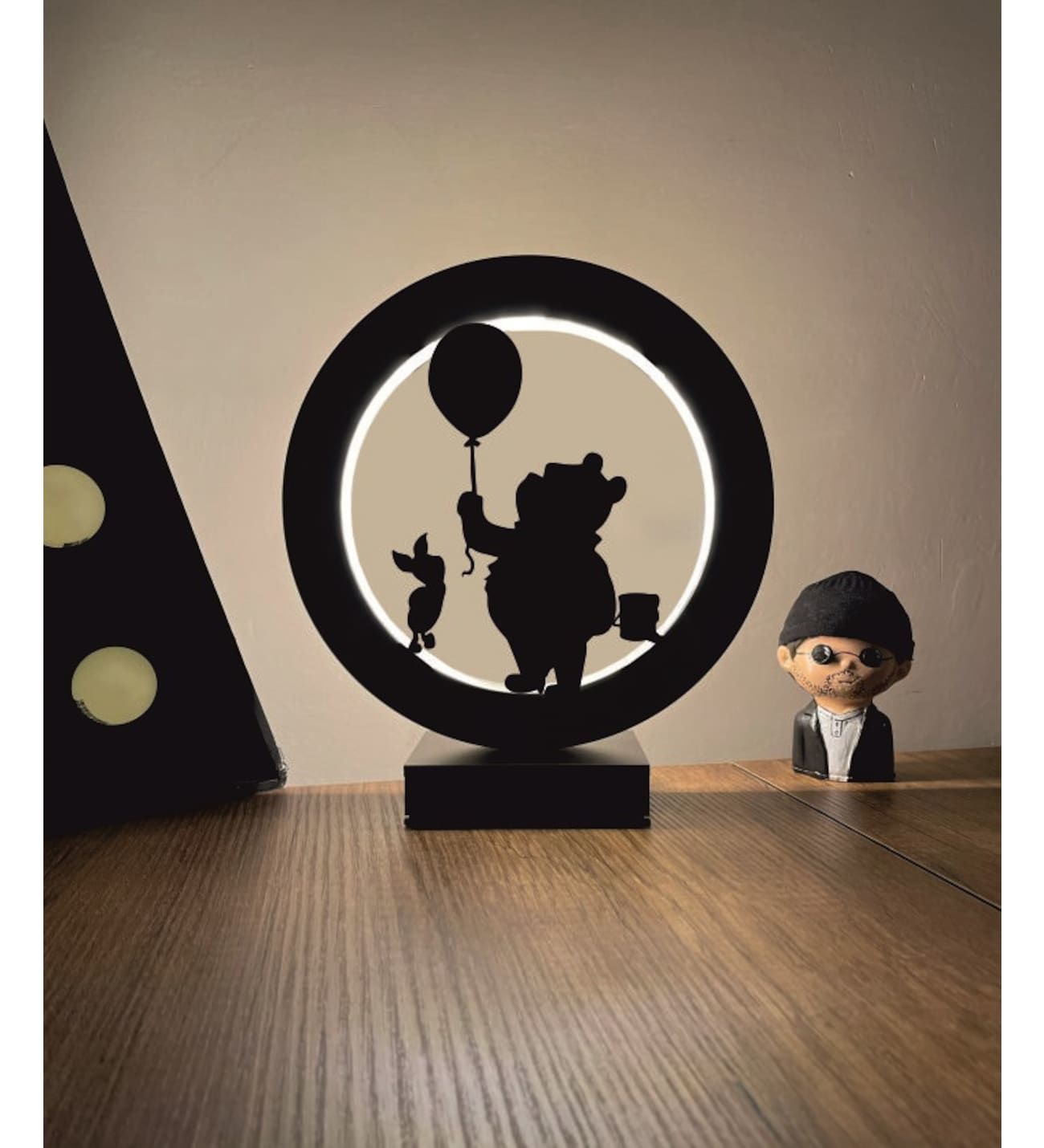 Winnie The Pooh Piglet Siluet Led Masa Lambası Ahşap