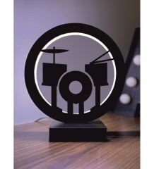 Bateri Baterist Müzik Led Masa Lambası Ahşap