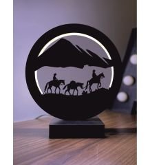 Kovboylar At Dağ Manzara Led Masa Lambası Ahşap