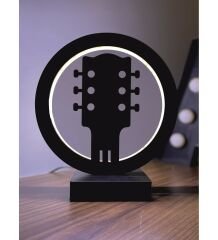 Gitar Gitarist Müzik Led Masa Lambası Ahşap