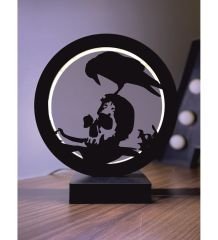 Karga Crow Figürü Led Masa Lambası Ahşap
