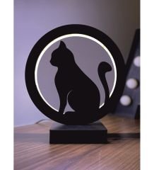 Kedi Siluet Led Masa Lambası Ahşap 1