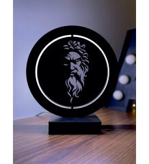 Zeus Süliet Yunan Mitolojisi Led Masa Lambası Ahşap