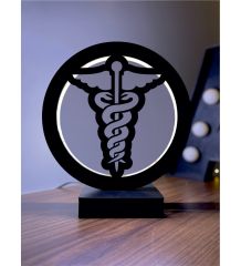 Doktor Tıp Logolu Led Masa Lambası Ahşap