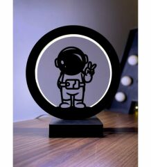 Sevimli Astronot Led Masa Lambası Ahşap