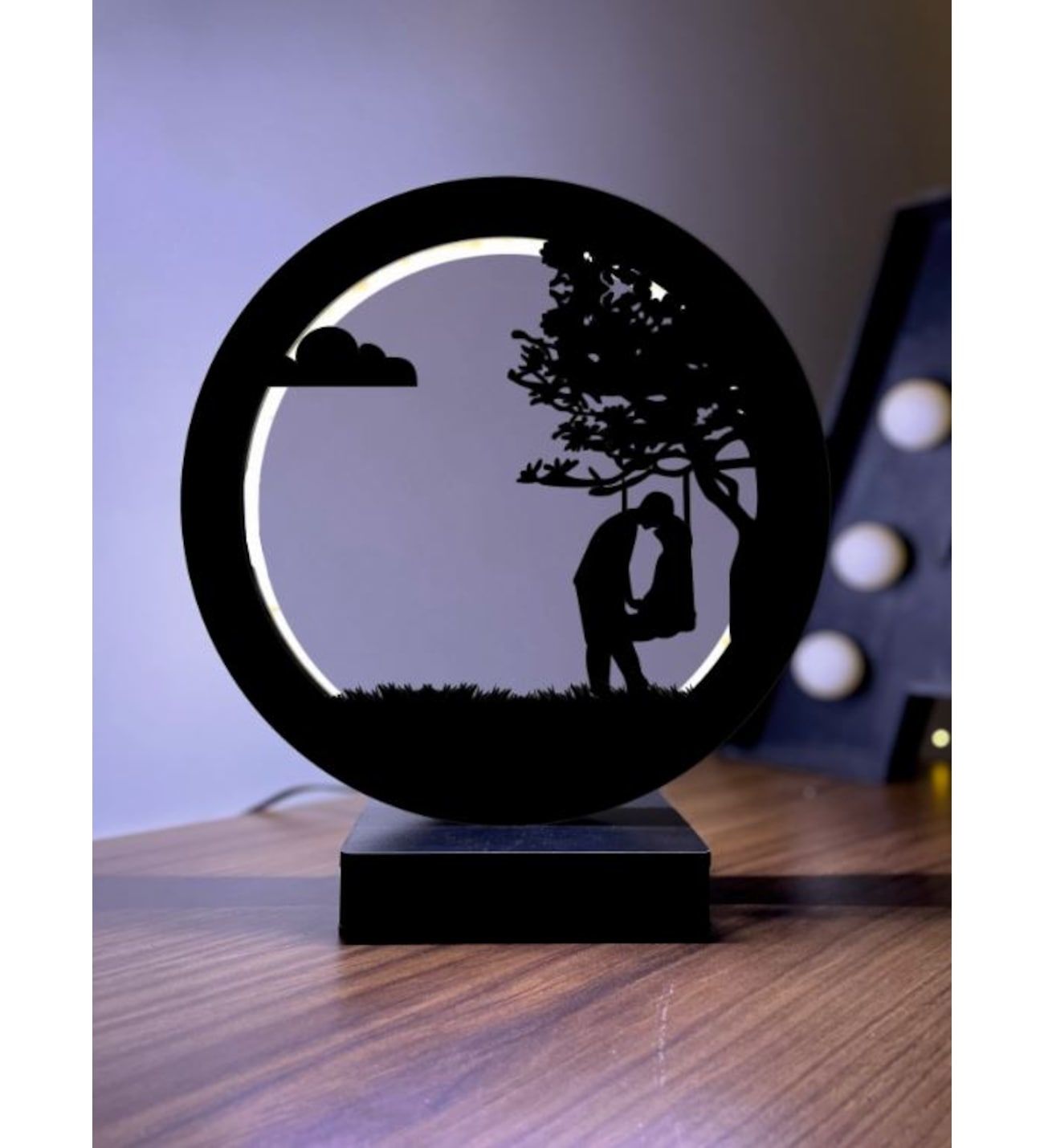 Sevgililer Led Masa Lambası Ahşap