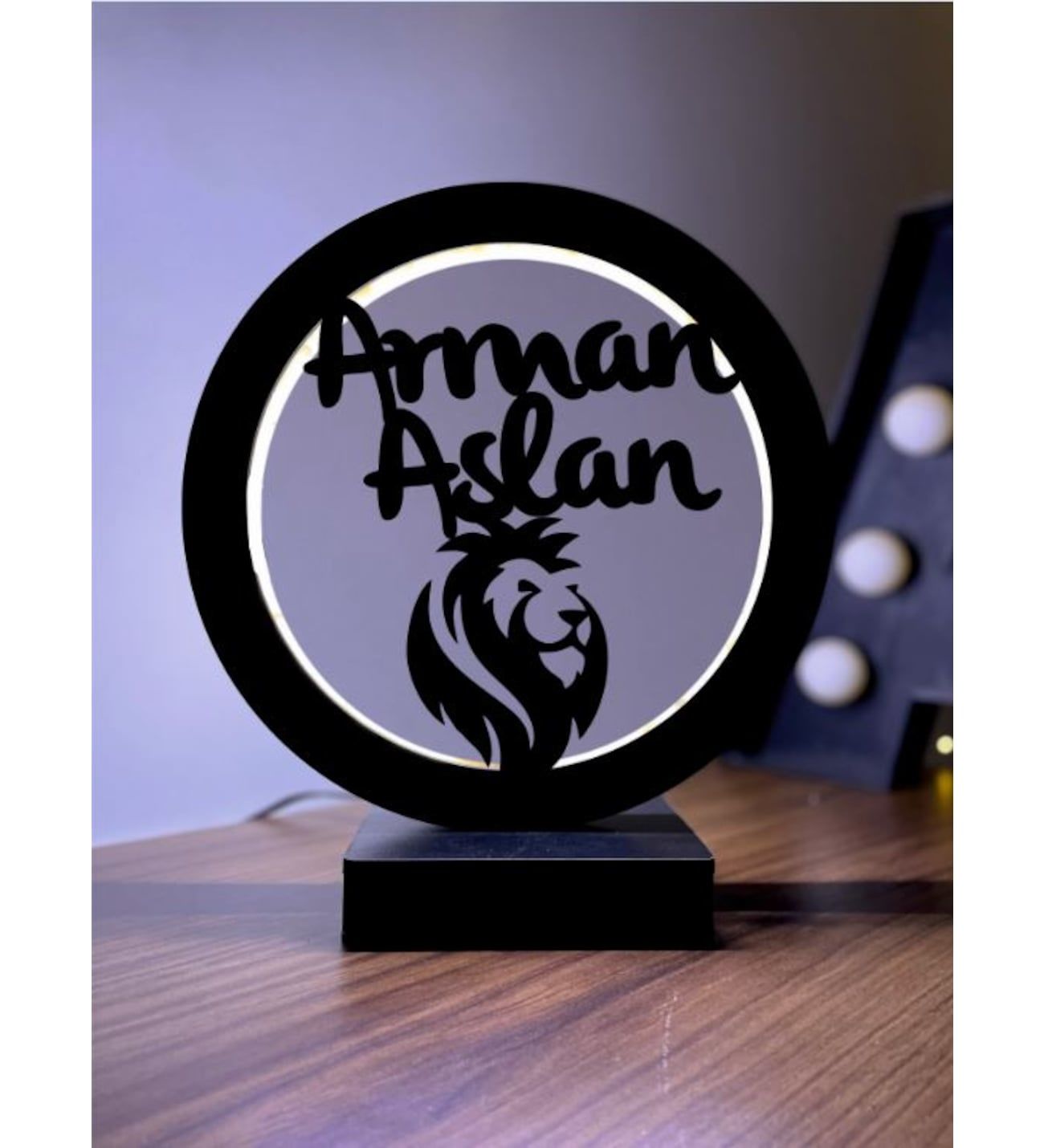 Kişiye Özel Led Masa Lambası Ahşap