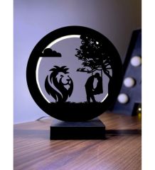 Sevgili ve Aslan Led Masa Lambası Ahşap