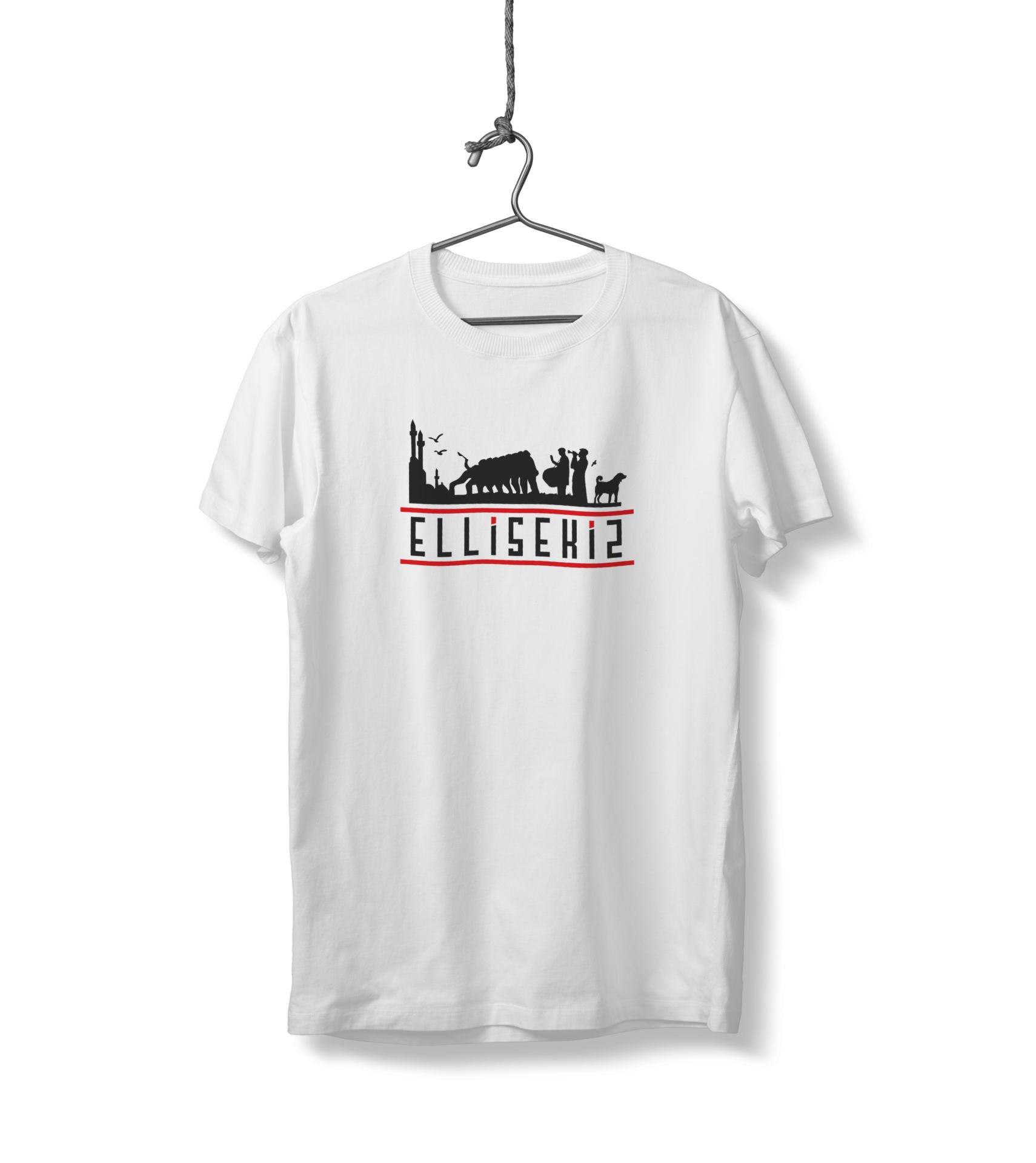 Ellisekiz Yazılı Sivas ve Halay Temalı Unisex Beyaz Sıfır Yaka Tişört