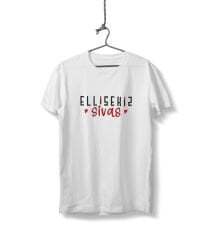 Ellisekiz Sivas Yazılı Sivas Temalı Unisex Beyaz Sıfır Yaka Tişört