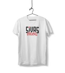 Sivas Ellisekiz Yazılı Sivas Temalı Unisex Beyaz Sıfır Yaka Tişört