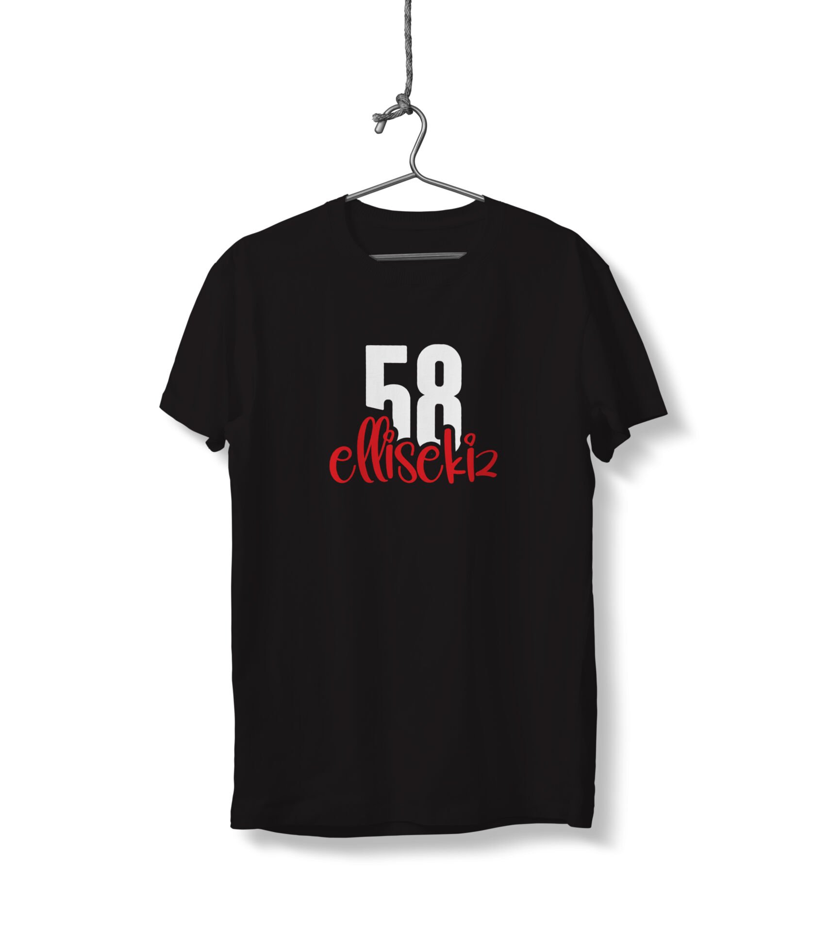 Ellisekiz 58 Yazılı Sivas Temalı Unisex Siyah Sıfır Yaka Tişört