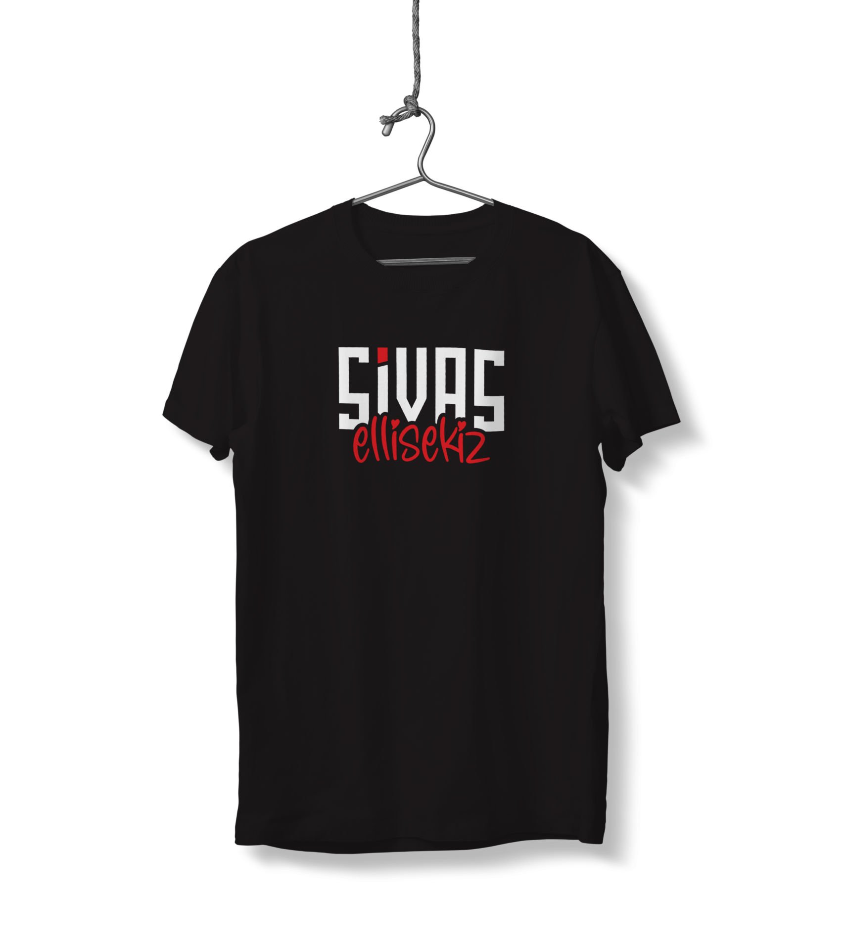 Sivas Ellisekiz Yazılı Sivas Temalı Unisex Siyah Sıfır Yaka Tişört
