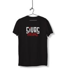 Sivas Ellisekiz Yazılı Sivas Temalı Unisex Siyah Sıfır Yaka Tişört