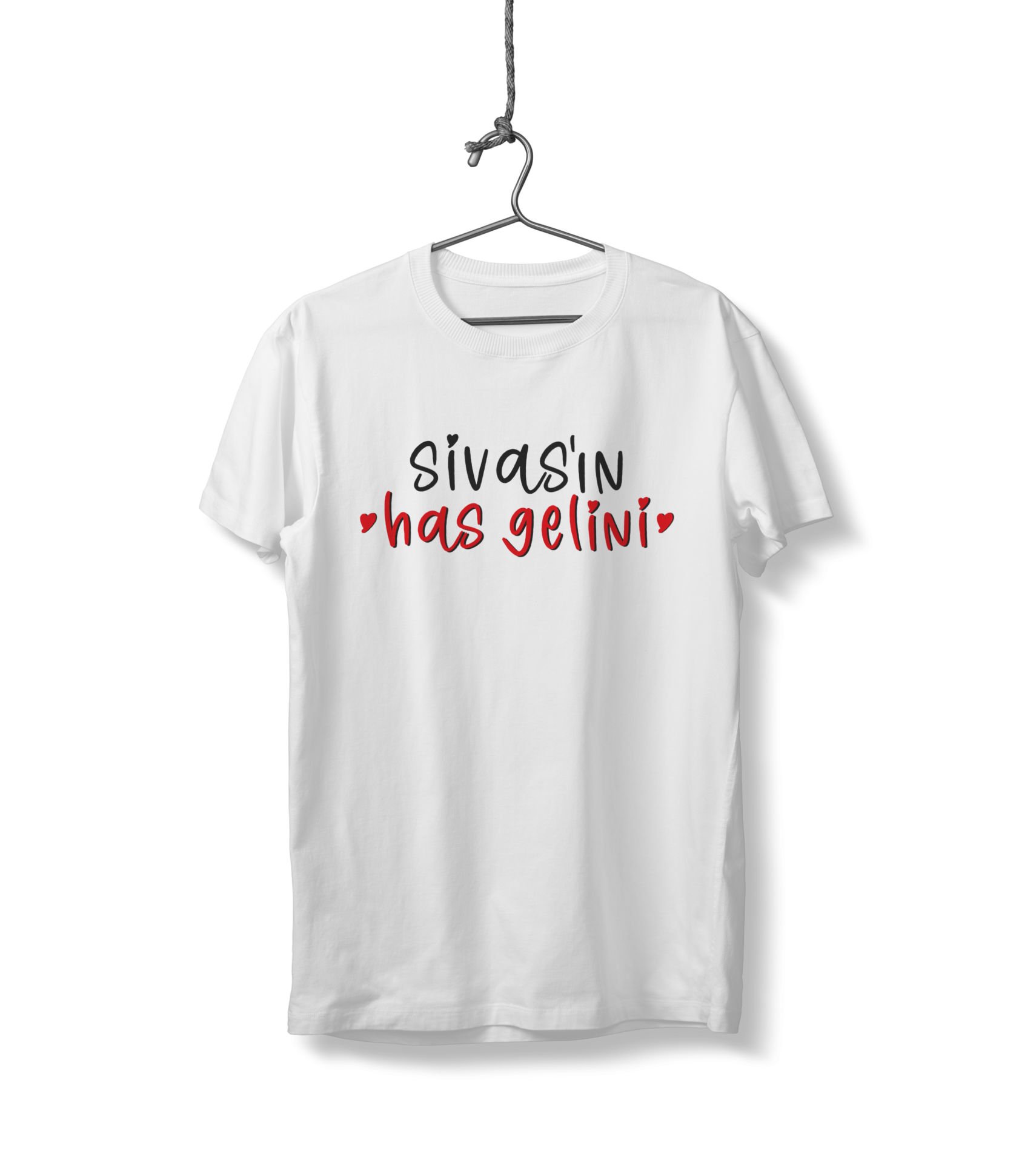 Sivas'ın Has Gelini Yazılı Sivas Temalı Unisex Beyaz Sıfır Yaka Tişört