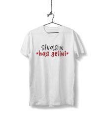 Sivas'ın Has Gelini Yazılı Sivas Temalı Unisex Beyaz Sıfır Yaka Tişört