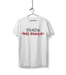 Sivas'ın Has Damadı Yazılı Sivas Temalı Unisex Beyaz Sıfır Yaka Tişört