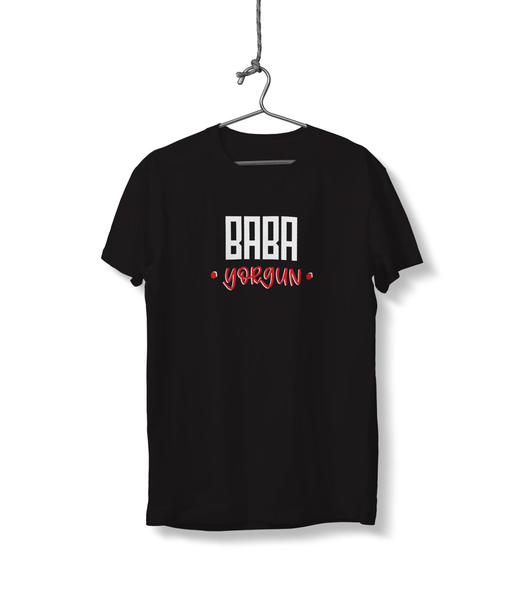 Baba Yorgun Yazılı Unisex Siyah Sıfır Yaka Tişört
