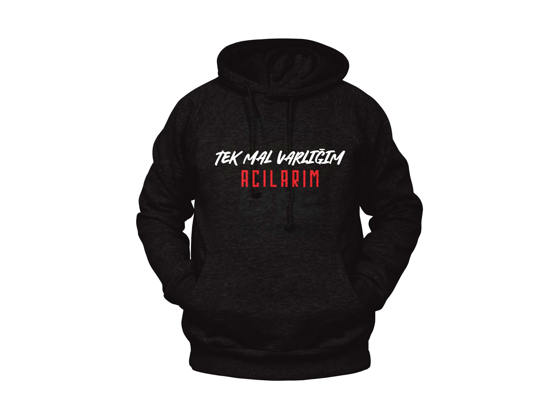 Tek Mal Varlığım Acılarım Yazılı Unisex Siyah Oversize Kapüşonlu Sweatshirt