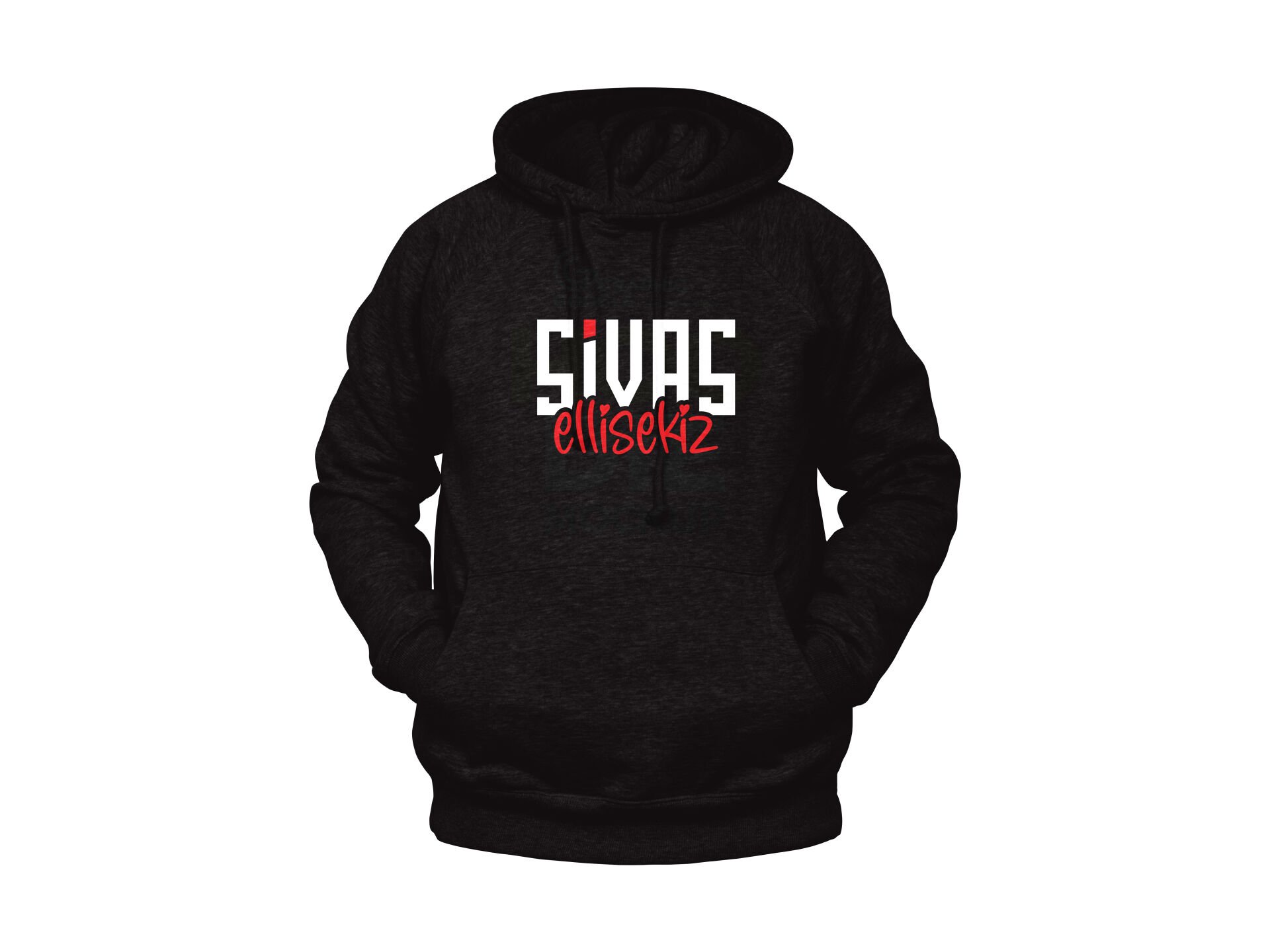 Sivas Ellisekiz Yazılı Sivas Temalı Unisex Siyah Oversize Kapüşonlu Sweatshirt
