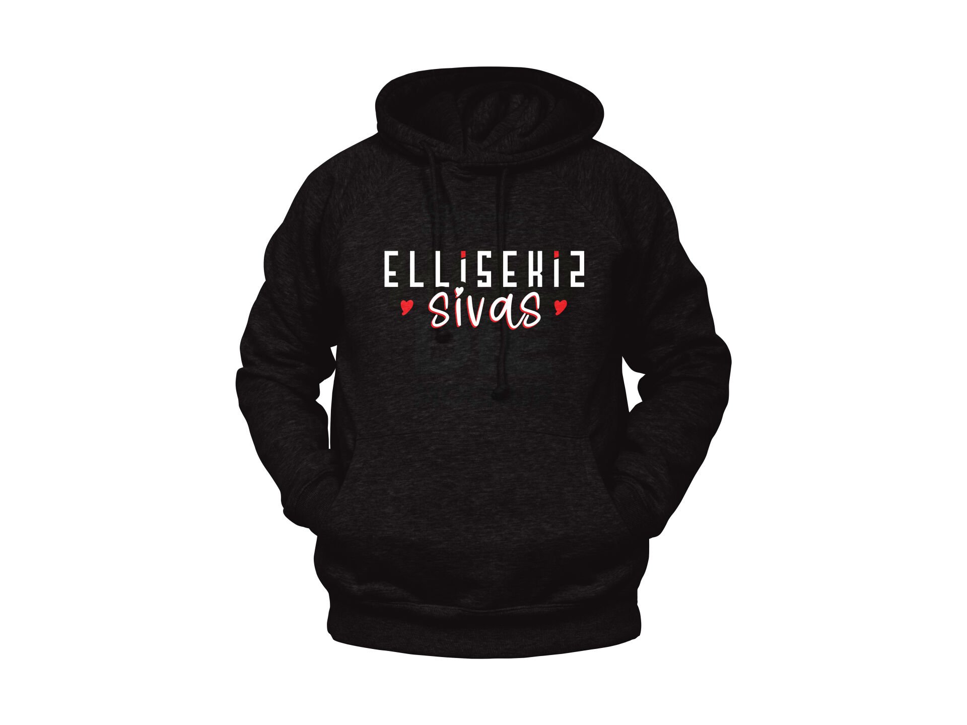 Ellisekiz Sivas Yazılı Sivas Temalı Unisex Siyah Oversize Kapüşonlu Sweatshirt