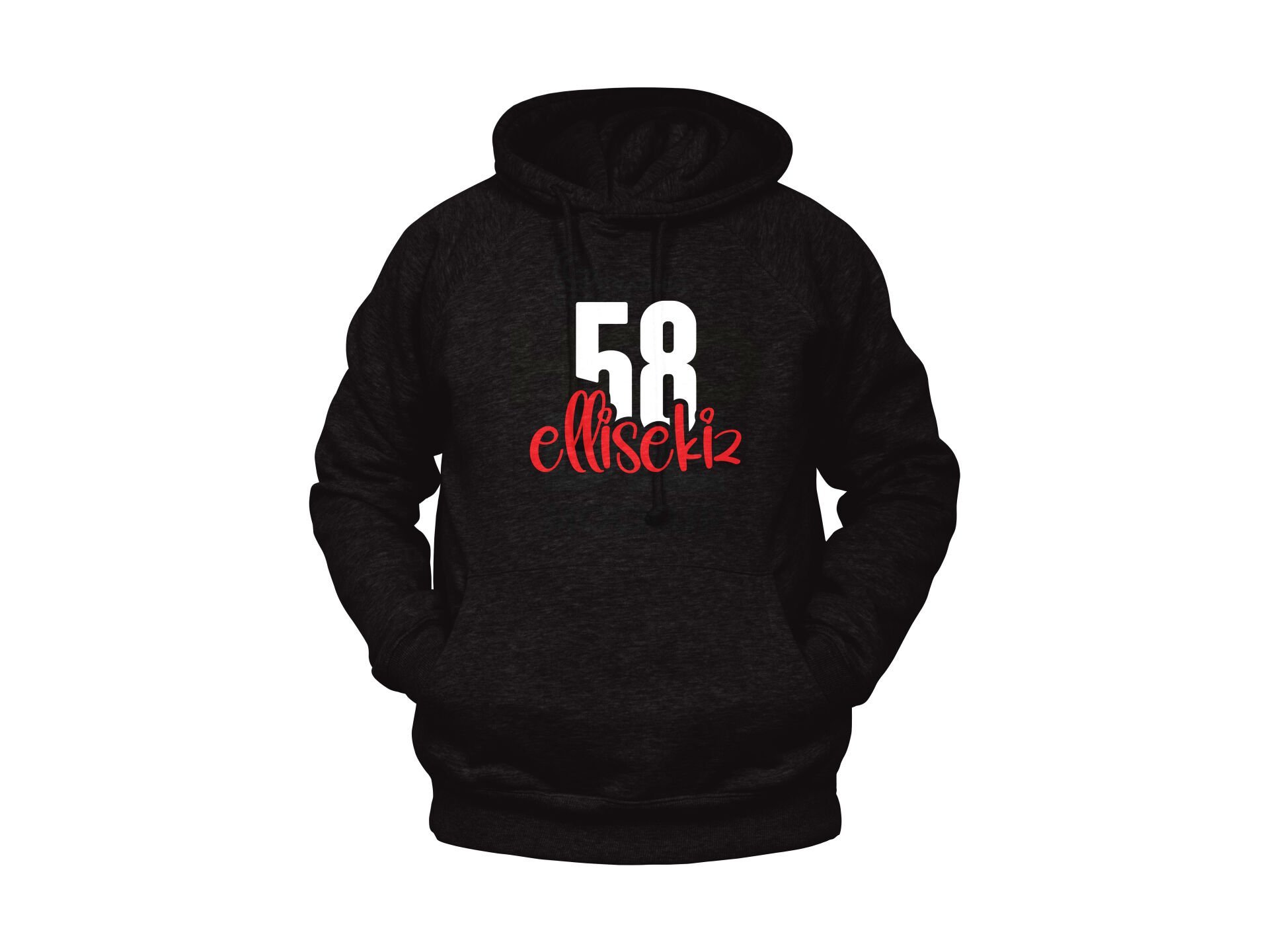 Ellisekiz 58 Yazılı Sivas Temalı Unisex Siyah Oversize Kapüşonlu Sweatshirt