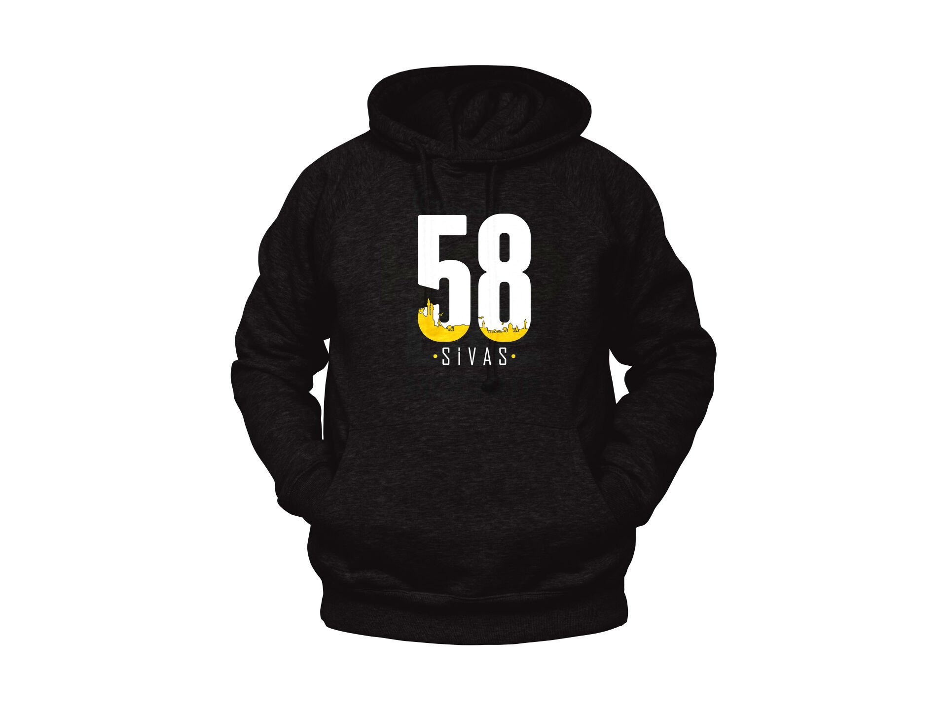 58 Sivas Yazılı Sivas Silüet Temalı Unisex Siyah Oversize Kapüşonlu Sweatshirt