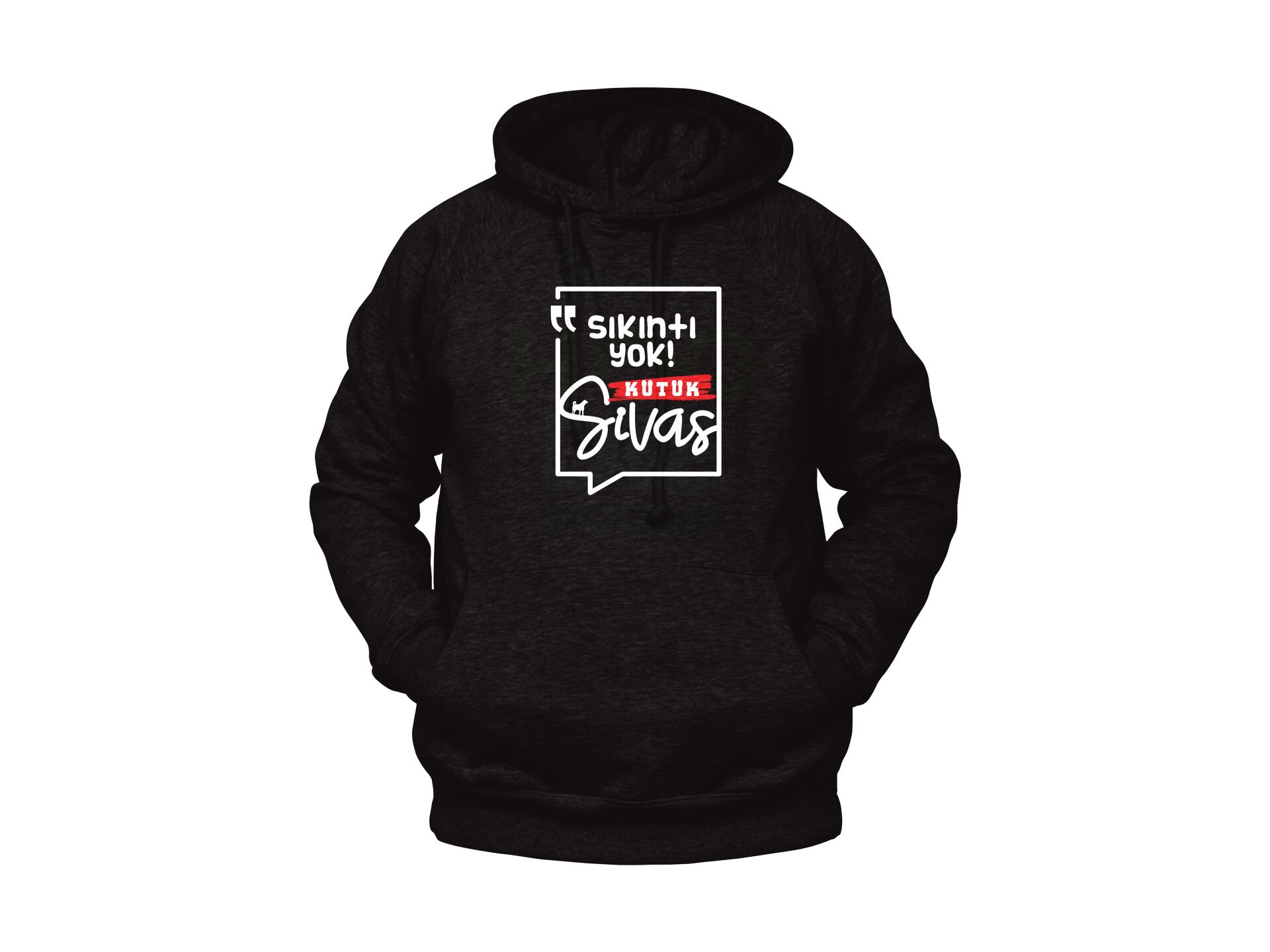 Sıkıntı Yok Kütük Sivas Yazılı Sivas Temalı Unisex Siyah Oversize Kapüşonlu Sweatshirt