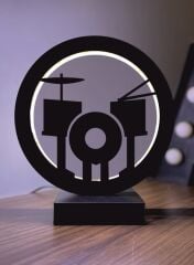 Bateri Baterist Müzik Led Masa Lambası Ahşap